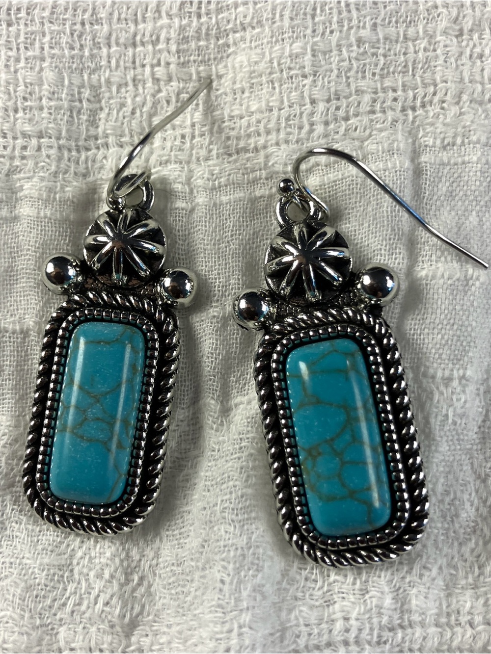 Turquoise Stone Silver-Tone Drop Earrings - Women Jewelry